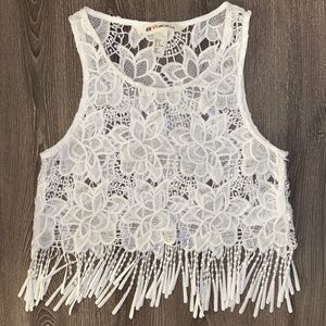 H&M White Crochet Top with Fringes